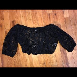 NWOT Lace see threw off the shoulder cropped top